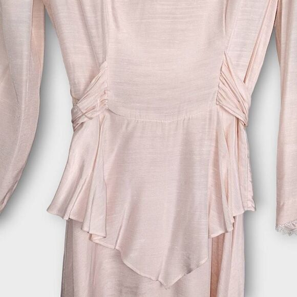 Vtg Dawn Joy Dress Sz 11/12 Pink Long Sleeves Pads Puff Shoulder Lace Collar Mid - Picture 5 of 16